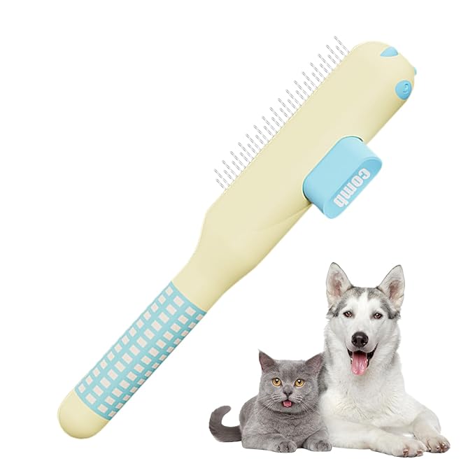 Comb for Cats - Self-Cleaning Non-Slip Brush Supplies with Metal Teeth,Cat Hair Comb | for Dog Puppy Animals Indoor Home Shedding