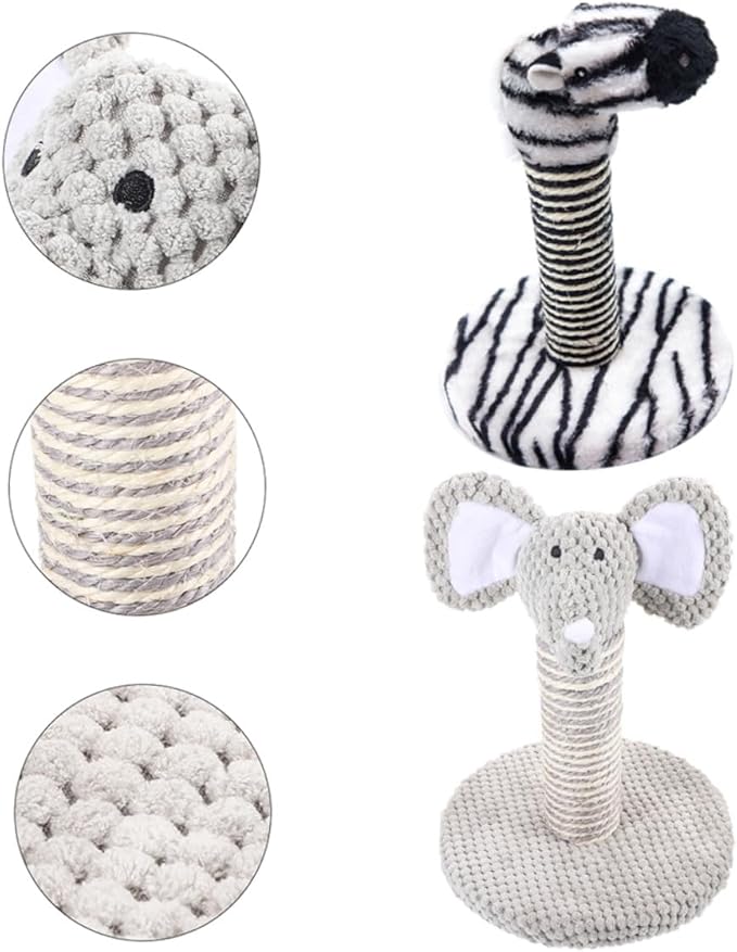 BESPORTBLE 2pcs Cat Scratching Post Kit with Sisal Claw Scratcher and Small Elephant Zebra Design Indoor Floor Cat Climber for Kittens Decorative Reusable Pet Furniture
