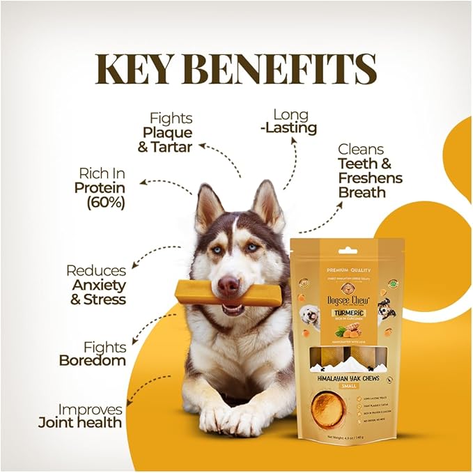 Dogsee Himalayan Yak Cheese Dog Chews with Turmeric/Curcumin 2lb (Large - 8 Chews) | Dog Treats Healthy | Hip & Joint Health Support for Dogs | Long Lasting Dental Treats