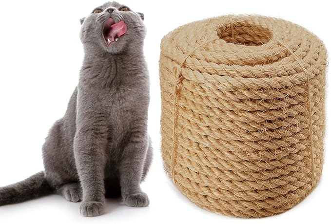 Sisal Rope 6mm for Cat Scratcher Repair and Replace Cat Scratching Post, DIY Scratching Furniture - Cat Tree, Scratch Carpet & Mat, Cat Kicker Toys, Natural Jute 164ft/50m