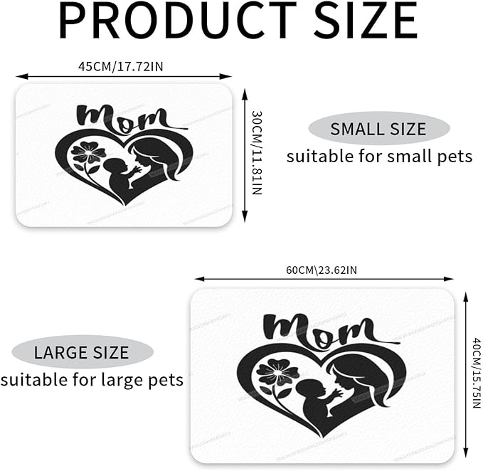 Dog Food Mats for Floors Absorbent Pet Cat Food Mat Happy Mother's Day Floral Gift for Mom Ig Non Slip Dogs Bowl Mats Water Dog Placemats Feeding Mat Pet Supplies 24x16In