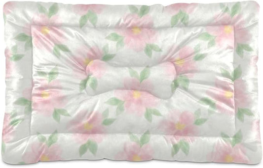 Dog Bed for Crate Washable Pet Sleep Pad, Floral Print Kennel Mat with Non-Slip Bottom, Soft Fluffy Supplies Pet for Dogs and Cats (36x24 inch)
