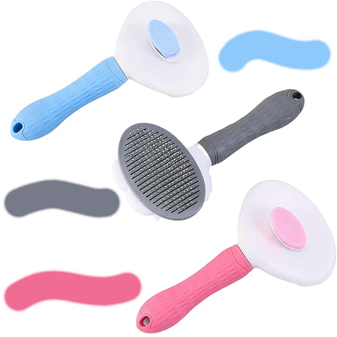 Cat Brush for Shedding, Self Cleaning Slicker Brush for Long Haired Cats, Deshedding Grooming Tool for Indoor Cats with Easy Release Button System (Blue)