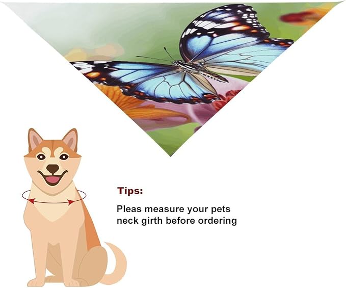 Dog Bandana Spring Pet Scarf Adjustable Triangle Flower Butterfly Printing Dog Bib Washable Polyester Puppy Bandana for Small Medium Large Dogs Cat Birthday Party Supplies