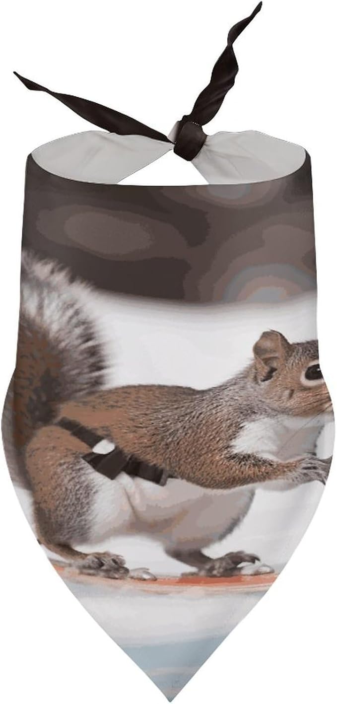 Dog Bandana Spring Pet Scarf Adjustable Triangle Skiing Squirrel Printing Dog Bib Washable Polyester Puppy Bandana for Small Medium Large Dogs Cat Birthday Party Supplies