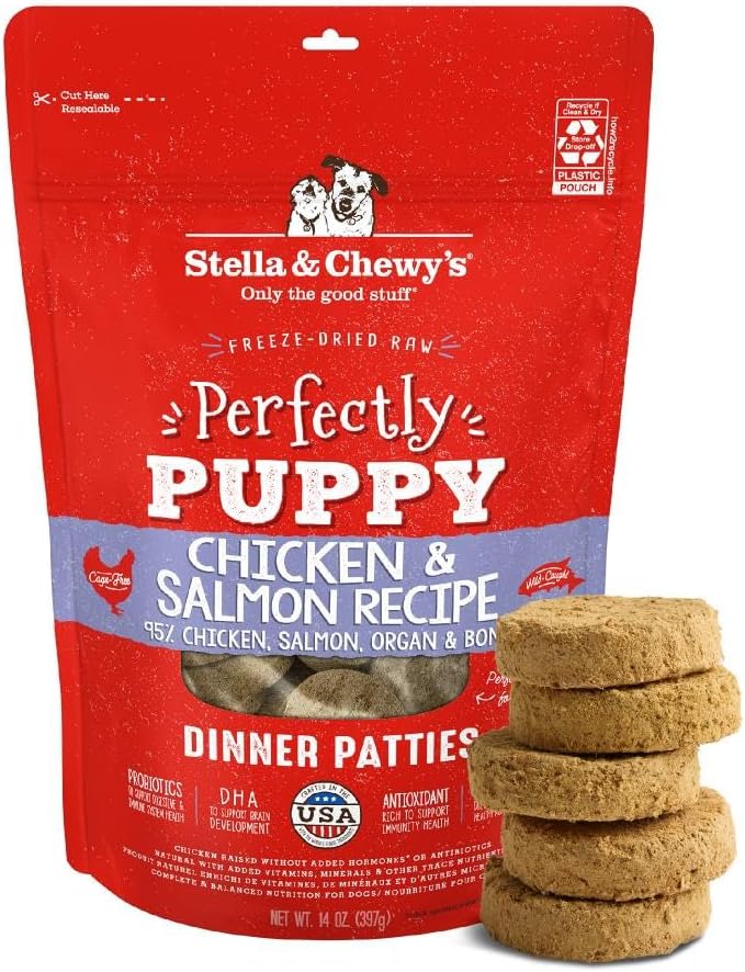 Stella & Chewy's Freeze Dried Raw Dinner Patties – Crafted for Puppies – Grain Free, Protein Rich Perfectly Puppy Chicken & Salmon Recipe – 14 oz Bag