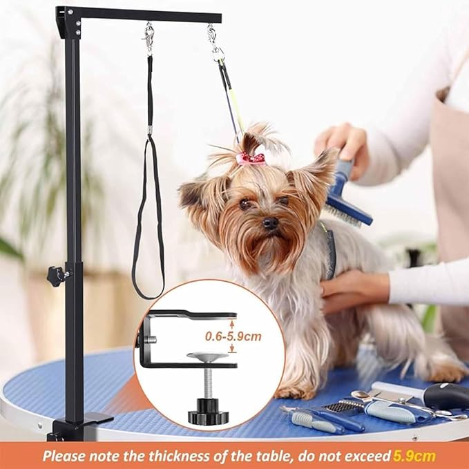 Adjustable Dog Grooming Table Arm, Dog Grooming Arm with Clamp with Two No Sit Haunch Holder & Hammock Harness, Foldable Pet Grooming Supplies,for Small Medium Dogs