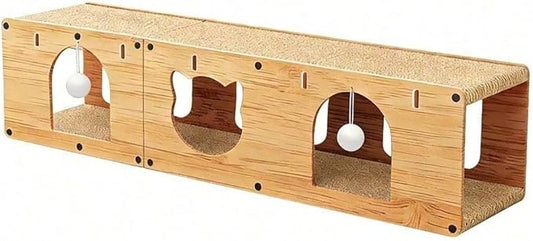 Multi-Function Cat Scratcher House Box,3-in-1 Scratch Pad and Soft Bed & Play Cave with Toys, Durable Build & Ideal for Cats/Kitty (Yellow,FX-MSD)