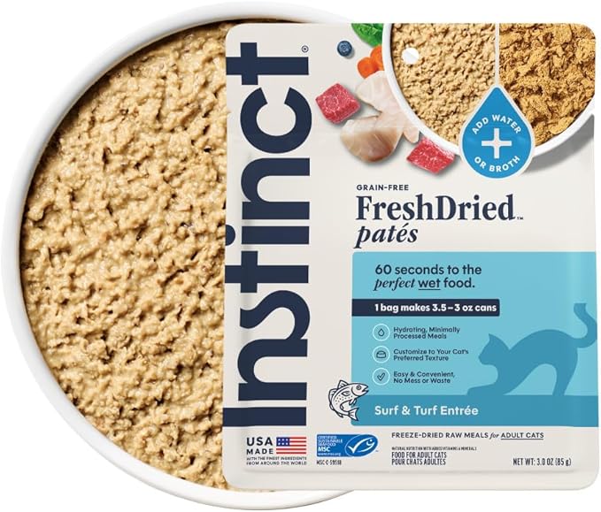 Instinct FreshDried Pates, Freeze Dried Cat Food, Grain Free - Surf & Turf Entrée, 3 oz. Bag