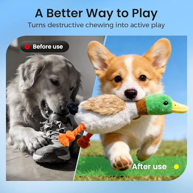 Dog Toys for Aggressive Chewers, 2026 Upgraded Duck Dog Toys Large Dogs Indestructible, Vocal Toys with Built-in Squeaker for Boredom Relief, Cute Yellow Duckling Plush for Playtime (Grey)