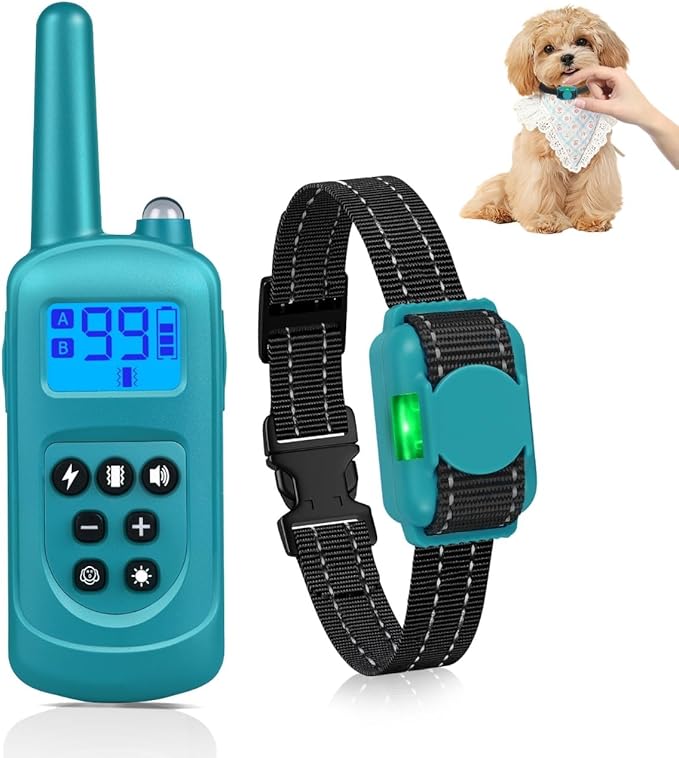 Shock Collar for Small Dogs，Tiniest and Lightest Dog Training Collar with 2000ft Remote，Tailored Small Dog Shock Collar 5-15 Pounds，Beep，Vibration and Safe Shock，0-99-Level Precise Adjustment，Cyan