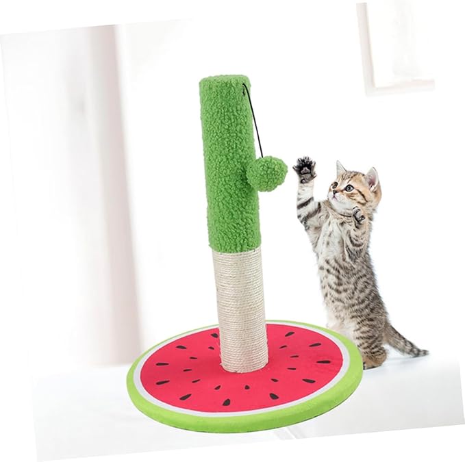Yardwe Sisal Cat Scratching Post Watermelon Design Cartoon Scratcher Standing Pillar for Indoor Cats and Kittens Interactive Climbing
