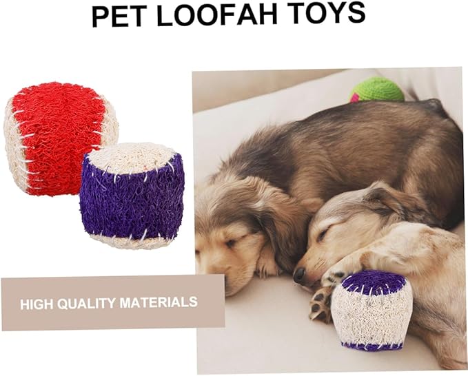 BESPORTBLE 2pcs Natural Loofah Dog Chew Tennis Ball Set for Puppy Training Interactive Pet Chew Sturdy Ball Supplies for Dogs Random Color
