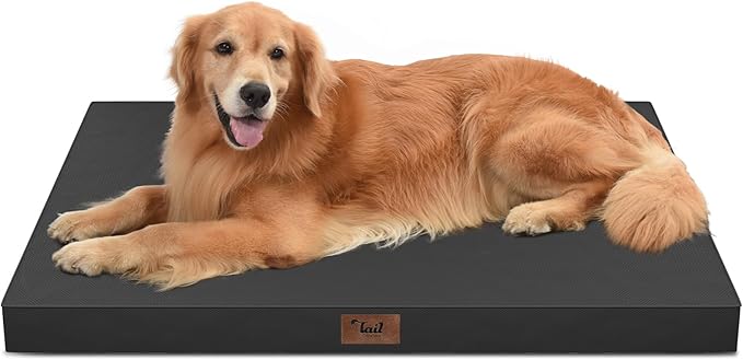Outdoor Orthopedic Dog Bed for Extra Large Dogs, XL Waterproof Flat Pet Bed 44x32 Inch, Egg Crate Foam with Removable Washable Oxford Cooling Cover, Black