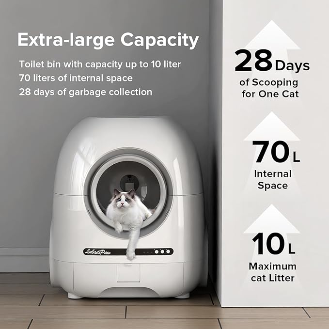 Self Cleaning Cat Litter Box, Smart Automatic Cat Litter Box with Double Odor Removal, 90L Large Capacity/APP Control/Anti-Pinch for Multiple Cats