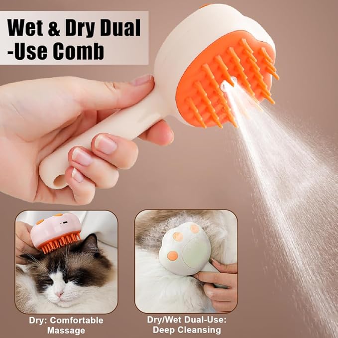 Cat Steam Brush,Cat's Paw Modeling Pet Steam Groomer Comb Built-in Misting Spray for Pets Cats Dogs Shedding Haired Grooming