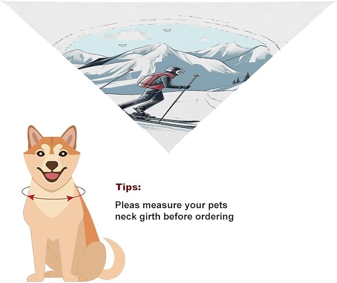 Dog Bandana Spring Pet Scarf Adjustable Triangle Skiing Theme Printing Dog Bib Washable Polyester Puppy Bandana for Small Medium Large Dogs Cat Birthday Party Supplies