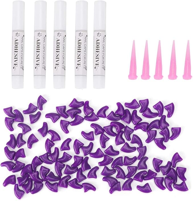 Zerodis Cat Claw Grooming Set, Soft PVC Cat Nail Cover, Claw Caps for Kittens and Cats, Prevent Scratches on Furniture with 100Pcs Available in Green and Purple (S)