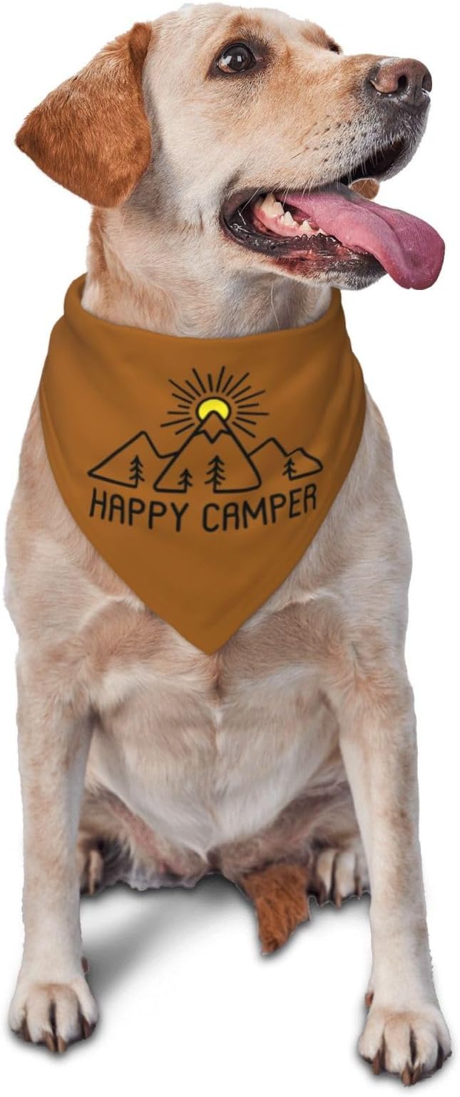 Happy Camper Summer Dog Bandana，Adorable Puppy Accessory for the avid Camper ，Pet Neckerchief for Pets Daily Wear Photo Prop Party Supplies,Funny Cute Dog Bandana (Brown)