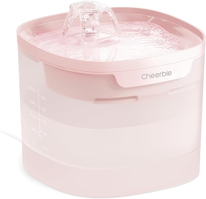 Cheerble Pumpless Cat Water Fountain, 2L/67oz Automatic Pet Fountain, Elfin E1 Lite Cat Fountain for Drinking, MagDrive™ Technology, Continuous Flow Mode, BPA-Free (Pink, E1 Lite)