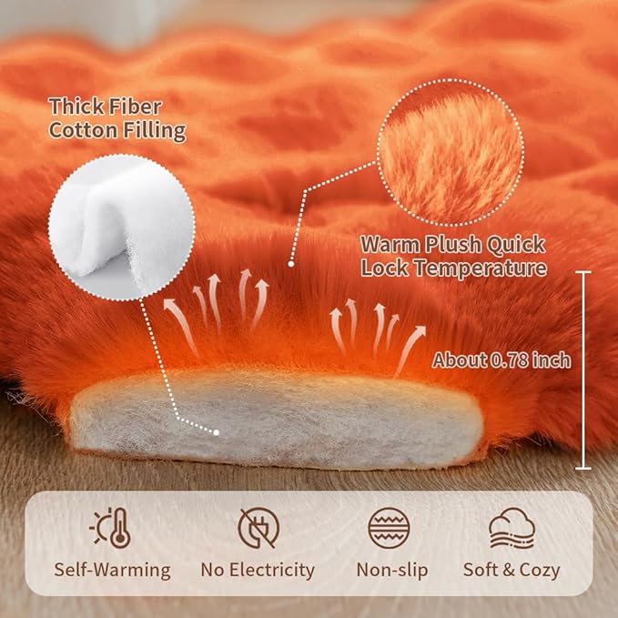 Self-Warming Cat Bed, Plush Faux Fur Pet Bed Mat with Anti-Slip Bottom, Ultra Soft Heated Pad for Cats & Kittens, Cozy Fluffy Bed for Window & Sills Couches, Machine Washable, 23x15 Inch Orange