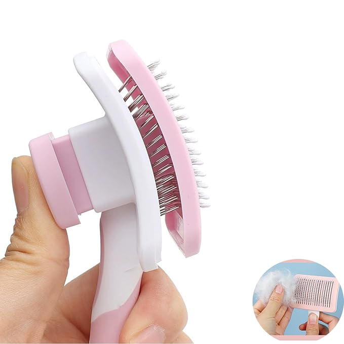 Cat Grooming Brush, Self-Cleaning Slicker Brush, Cat Brushes for Indoor Cats - Easily Removes Loose Undercoat, Pet Massage Tool Suitable for Pets with Long or Short Hair, Quick Clean (Pink)