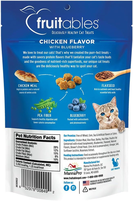 Fruitables Crunchy Low Calorie Treats Packed with Protein for Cats Healthy Free of Wheat, Corn and Soy – Made with Real Chicken with Blueberry – 2.5 Ounces (Pack of 2)