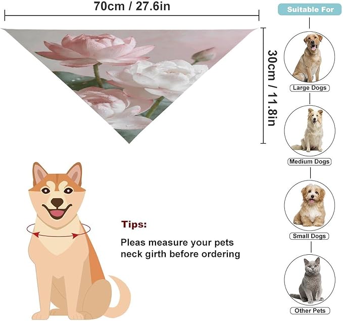 Dog Bandana Spring Pet Scarf Adjustable Triangle Lotus Floral Printing Dog Bib Washable Polyester Puppy Bandana for Small Medium Large Dogs Cat Birthday Party Supplies