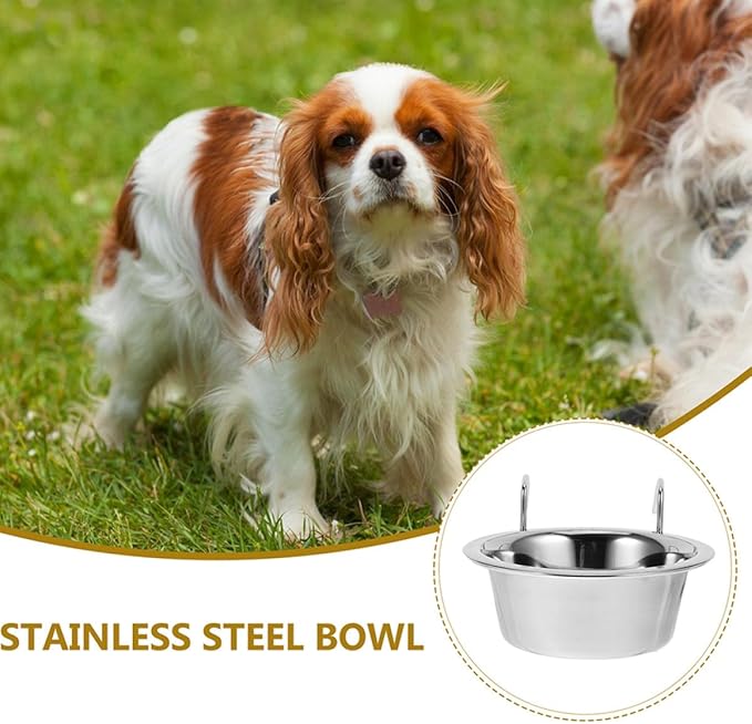 2pcs Hanging Dog Bowls Stainless Steel No Spill Puppy Food and Water Feeder Bowls for Dog Cage Pet Feeding Supplies