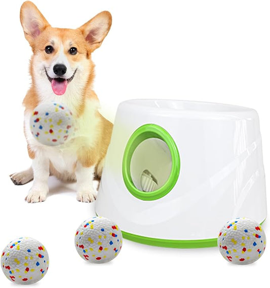 SOCO Automatic Ball Launcher for Dogs with Random Mode, 3 Settings to 45FT, Rechargeable Small Dog Ball Thrower with 4 2.2" ETPU Tennis Balls for Small Medium Breeds