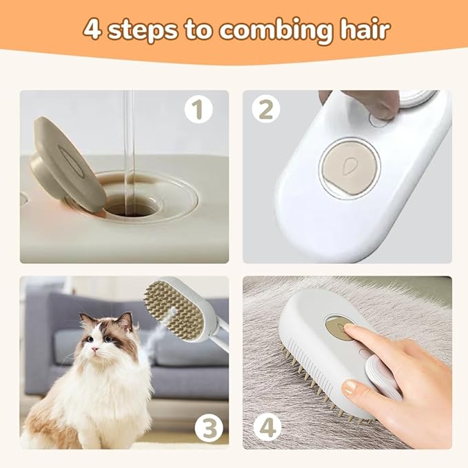 Pet Steam Groomer Comb,2024 Upgraded 3 in 1 Cat Steam Brush Pet Hair Steamy Brushes,Grooming Comb Tool for Pets Hair Removal with Steam for Massage Cleaning Shedding (White, Short)