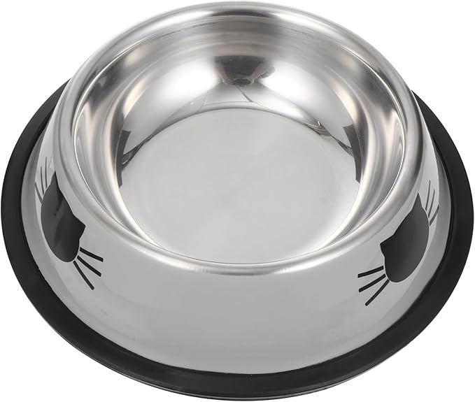 Totority Thickened Stainless Steel Double Pet Bowl Kitten Feeding Bowl and Dog Food Water Dish Feeder Gray Non-Slip Base Indoor Cat and Dog Feeding Supplies