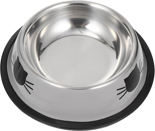 Totority Thickened Stainless Steel Double Pet Bowl Kitten Feeding Bowl and Dog Food Water Dish Feeder Gray Non-Slip Base Indoor Cat and Dog Feeding Supplies