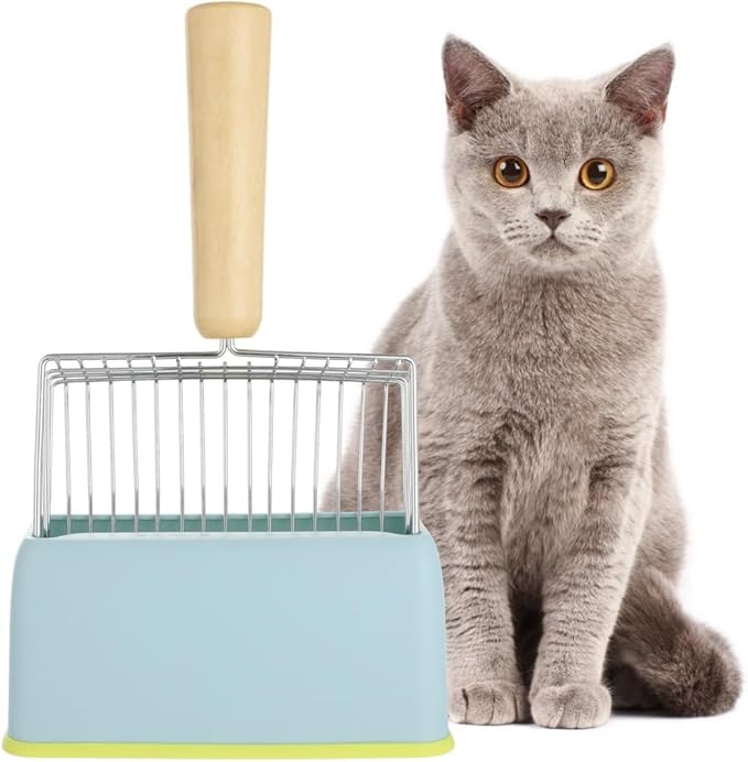 Metal Poop Scooper Caddy, Cat Litter Scoop with Abs Stand, Scoop with Holder, Lasting Cat Cleanup Kit
