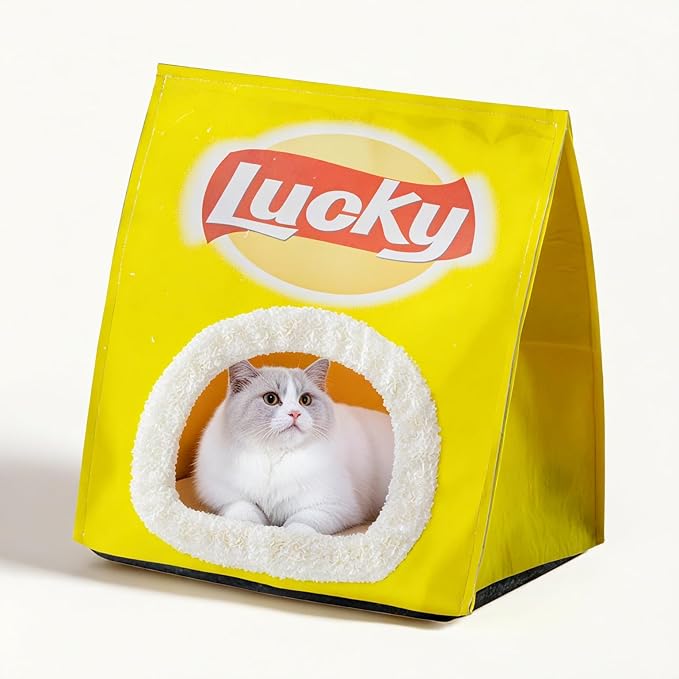 Cute Cat Beds for Indoor Cats, Soft Small Dog Beds, Washable Pet Beds for Puppy and Kitty, Funny Chip Cat Beds, 14 X 17inch
