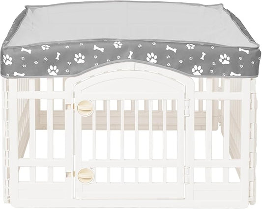 Dog Playpen Mesh Top Cover for 36" Inch Pet Playpen with 4 Panels, Dog Crate Cover Pet Tent Puppy Play Pen Cover, Ideal for Indoor/Outdoor Use. Note: Playpen Not Included (Gray)
