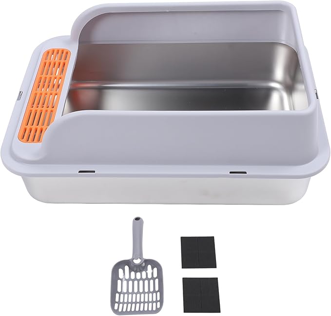 GLOGLOW Open Top Litter Box Tray High Fence Litter Pan Tray Cat Toilet Proof Poop Box, Stainless Steel Cat Litter Box for Kitty Kitten Litter BoxesLitter & Housebreaking (XL) (XL)