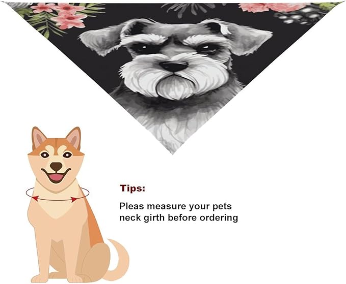 Dog Bandana Spring Pet Scarf Adjustable Triangle Schnauzer Printing Dog Bib Washable Polyester Puppy Bandana for Small Medium Large Dogs Cat Birthday Party Supplies