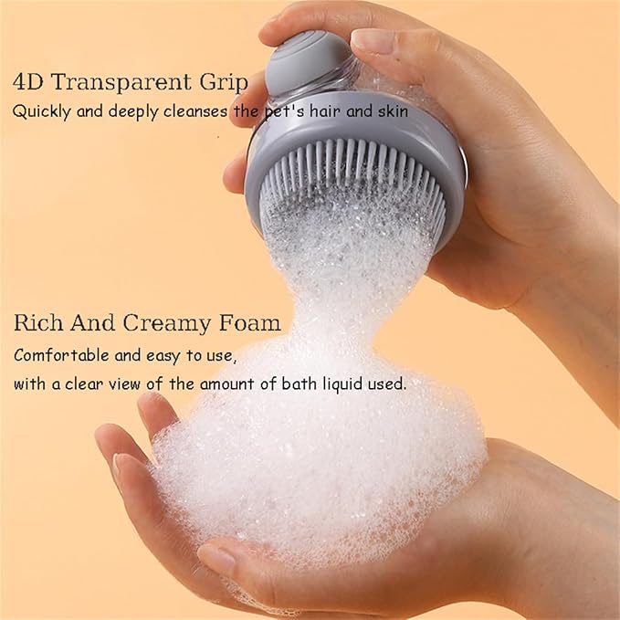 Dog Cat Bath Brush, Pet Shower Massage Brush with Soap Shampoo Dispenser, Pet Grooming Massage Rubber Multifunctional Pet Beauty Cleaning Brush Soft Bristle for Long Short Haired Dog Cat Shower, Gray