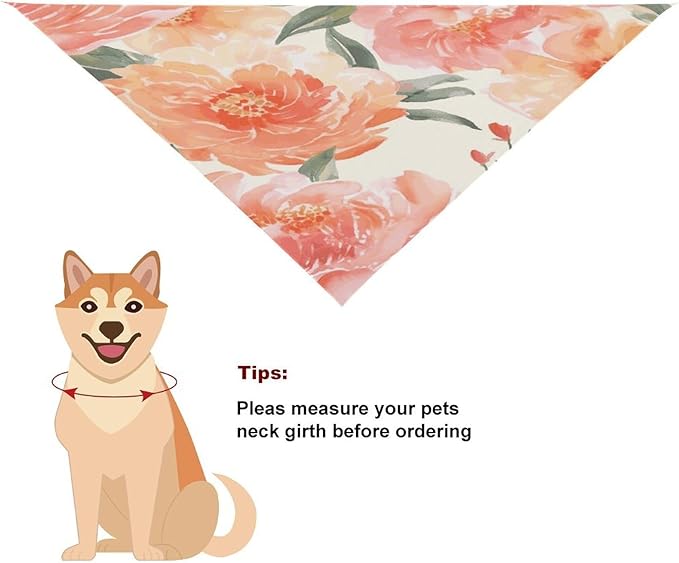 Dog Bandana Spring Pet Scarf Adjustable Triangle Peach Peony Printing Dog Bib Washable Polyester Puppy Bandana for Small Medium Large Dogs Cat Birthday Party Supplies