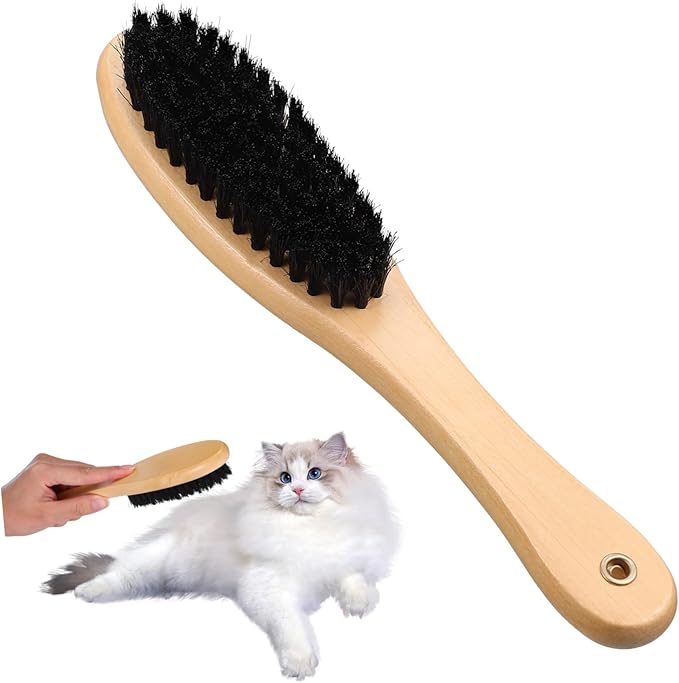 Cat Grooming Brush Boar Bristles Shoe Garment Brush Wood Handle Lint Remover Efficient