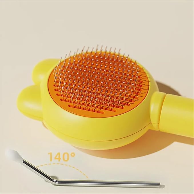 Cat Grooming Comb Set - Self-Cleaning Rabbit Ear Pet Hair Remover Brush for Cats & Small Animals(Yellow)