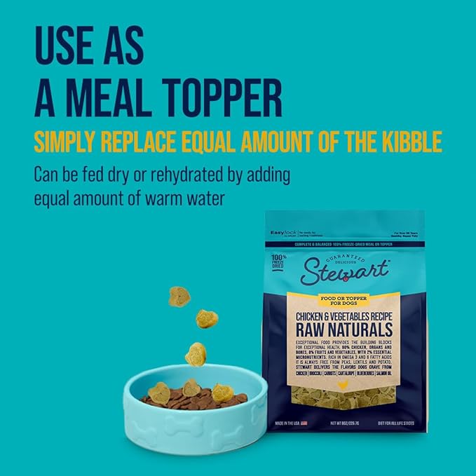 Stewart Raw Naturals Freeze Dried Raw Dog Food or Meal Topper, Chicken & Vegetables Recipe, 32 Ounce Bag, Complete and Balanced Nutrition