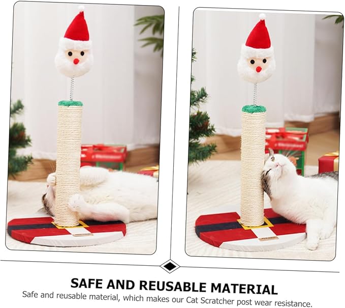 DOITOOL Christmas Cat Scratching Post with Sisal Rope, Vertical Kitten Scratcher for Indoor Cats, Pet Climbing Pole and Play for Daily Use