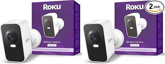 Roku Battery Camera for Home Security - New 2025 Weather-Resistant Indoor & Outdoor Wireless Camera & Pet Monitor with 1080p HD & Two-Way Audio - Rechargeable, Motion Detection & Wi-Fi (Pack of 2)