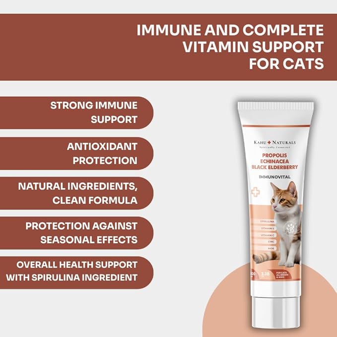 Immunovital Paste for Cats – Immune Support Supplement with Echinacea, Elderberry, Propolis, Vitamin C & Zinc – 3.38 oz