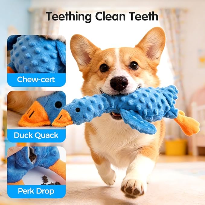 2026 New Dog Toys for Aggressive Chewers, Duck Dog Toys Large Dogs Indestructible, Vocal Toys with Built-in Squeaker for Boredom Relief, Crinkle Squeaky Plush Puppy Chew Toys for Teething (Yellow)