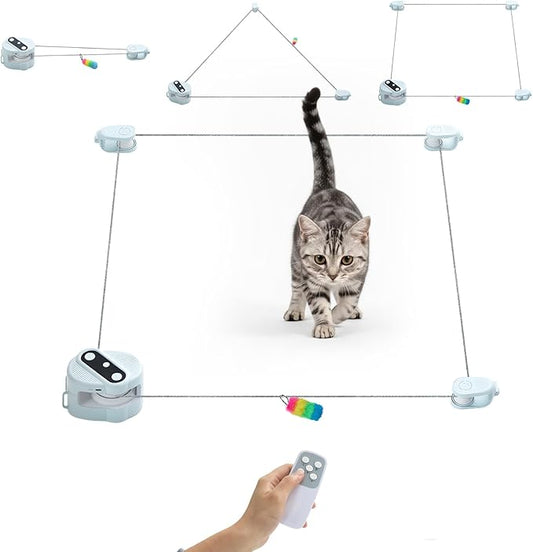 Interactive Cat Toy for Indoor Cats,Electric Remote Control Cat Chaser,Auto/Manual Control DIY Cat Feather Toy Treadmill for Kitten Puppy,Automatic Exercise & Mental Stimulation Cat Toys (Light Blue)