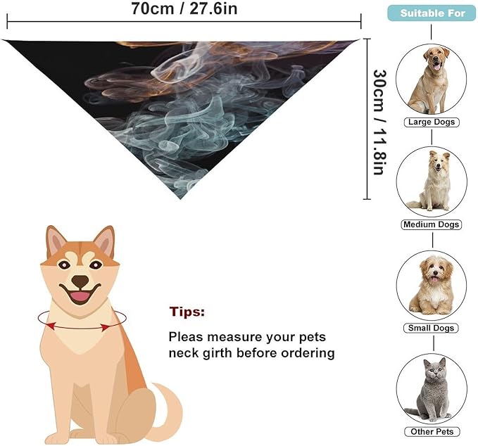 Dog Bandana Spring Pet Scarf Adjustable Triangle Psychedelic Smoke Printing Dog Bib Washable Polyester Puppy Bandana for Small Medium Large Dogs Cat Birthday Party Supplies