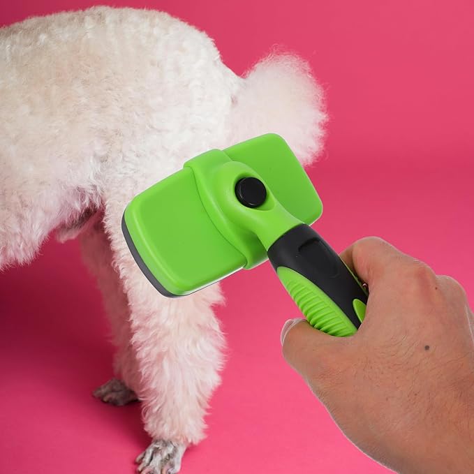POPETPOP Self-cleaning Dog and Cat Grooming Brush Portable Deshedding Tool for All Types Comfortable Grip and Design for Easy